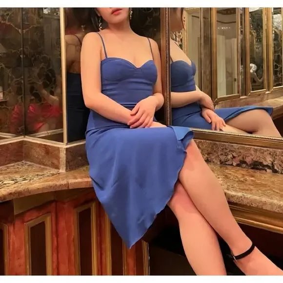 Aritzia Sunday Best Viola Bustier Midi Slip Dress Royal Blue Size M - Picture 3 of 11